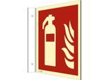 moedel Fahnenschild "Feuerlöscher", nach DIN EN ISO 7010 F001, Kunststoff, langnachleuchtend, B 200 x H 200 mm
