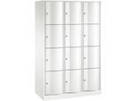 C+P Schließfachschrank Resisto, 3 Abteile, 12 Fächer, B 1148 x T 540 x H 1950 mm, Verkehrsweiß
