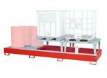 Auffangwanne Bauer AWA 32, Stahl, rot, L 3850 x B 1460 x H 780 mm, 1000 l, für 3 x 1000 l IBC, 2 Abfüllaufsätze, 1 Gitterost