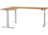 Schäfer Shop Genius Winkelschreibtisch Modena Flex, elektrisch höhenverstellbar, 90° Winkel beidseitig, B 2000 x T 2000 mm, Buche/weißaluminium