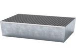 Paletten-Auffangwanne ASECOS, Stahl, mit Gitterrost, 200 l Auffangvolumen, B 815 x T 1235 x H 255 mm, verzinkt