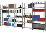 Steckregal R 3000, Komplettregal 5,155 m, 1 Grund- und 4 Anbaufelder incl. 25 Böden, verzinkt, H 2278 x B 5155 x T 600 mm