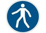 Hinweisschild Durable, rund, für den Innenbereich, Motiv „Fußgängerweg benutzen“, EN ISO 7010, selbstklebend, blau-weiß, 1 Stück