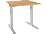 Schäfer Shop Select Schreibtisch ERGO-T 2.0, Quadrat, T-Fuß, B 800 x T 800 x H 675-895 mm, Buche/weißalu