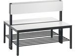 Sitzbank Basic Plus, 2-seitig, mit Rückenlehne & Schuhrost, 4-Fußgestell schwarzgrau RAL 7021, B 1000 mm, Dekor silbergrau