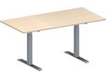 Schäfer Shop Genius Konferenztisch MODENA FLEX, Rechteck, T-Fuß Rechteckrohr, B 1600 x T 800 x H 650-850 mm, Ahorn/weißaluminium RAL 9006