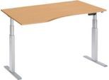 Schäfer Shop Select Schreibtisch ERGO-T, elektrisch höhenverstellbar, Freiform, Ansatz links, T-Fuß, B 1800 x H 640-1300 mm, Buche-Dekor/weißalu