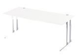 Schäfer Shop Select Schreibtisch COMBITEC, Freiform, Ansatz links, C-Fuß, B 1800 x T 1000/800 x H 677-817 mm, weiß/weißaluminium