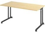 Schreibtisch Breno, manuelle Höheneinstellung, horizontaler Kabelkanal, B 1600 x T 800 x H 680-820 mm, Spanplatte & Stahl, Ahorn/Graphit