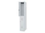 Doppelstöckiger Feuerwehrspind C+P Flexo White, 1 Abteil mit 2 Fächern, Bodengleiter, B 300 x T 500 x H 1850 mm, RAL 7035 Lichtgrau