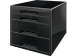 LEITZ® Schubladenbox WOW CUBE 5213, 4 Schübe, DIN A4, Polystyrol, schwarz