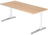 Schreibtisch TOPAS LINE, manuell höheneinstellbar, B 1800 mm, Eiche/weiß/alu poliert