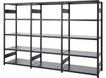 Regalkombination ORDO Business, 1 Grundregal + 2 Anbauregale, 15 Böden, modular, Fachlast 140 kg, Feldlast 1200 kg, B 2330 x T 835 x H 2000 mm, tiefschwarz