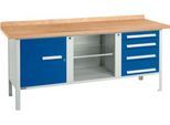 Kastenwerkbank Schäfer Shop Select PW 200-1, Buche Multiplexplatte, bis 750 kg, B 2000 x T 700 x H 840 mm, Enzianblau
