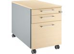 Schäfer Shop Select Rollcontainer 126, mit Griff eckig, weißalu/weißalu/Ahorn-Dekor