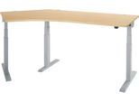 Schäfer Shop Select Winkelschreibtisch ERGO-T 2.0, elektrisch höhenverstellbar, 135° Winkel links, T-Fuß, B 2185 mm, Ahorn/weißalu