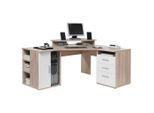 Carryhome Eckschreibtisch, Weiß, Sonoma Eiche, Glas, Holzwerkstoff, 3 Schublade(n) Schubladen, 173x75x140 cm, Arbeitszimmer, Schreibtische, Eckschreibtische