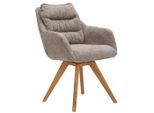 Linea Natura Armlehnstuhl, Taupe, Eiche, Holz, Textil, Eiche, vollmassiv, eckig, konisch, 59x86x69.5 cm, Sitzfläche 180° drehbar, automatische Rückholfunktion, Stoffauswahl, Typenauswahl, Gestellauswahl, Esszimmer, Stühle, Esszimmerstühle, Armlehnenstühle