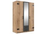 Carryhome Drehtürenschrank, Graphit, Plankeneiche, Glas, Holzwerkstoff, 4 Fächer, 2 Schublade(n) Schubladen, 135x199x58 cm, Made in Germany, Beimöbel erhältlich, in verschiedenen Größen erhältlich, Schlafzimmer, Kleiderschränke, Drehtürenschränke