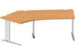 Schäfer Shop Pure Winkelschreibtisch PLANOVA BASIC, 135° Winkel links, C-Fuß, B 2165 x T 800/800 x H 717 mm, Buche/weißalu + Kabelkanal