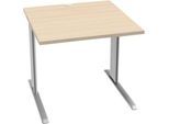 Schäfer Shop Pure Schreibtisch PLANOVA BASIC, Quadrat, C-Fuß, B 800 x T 800 x H 717 mm, Ahorn/weißaluminium + Kabelkanal