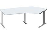 Schäfer Shop Pure Winkelschreibtisch PLANOVA BASIC, 135° Winkel rechts, C-Fuß, B 2165 x T 800/800 x H 717 mm, lichtgrau/weißalu + Kabelkanal