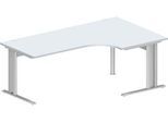 Schäfer Shop Pure Winkelschreibtisch PLANOVA BASIC, 90° Winkel rechts, C-Fuß, B 2000 x T 1200/800 x H 717 mm, lichtgrau/weißalu + Kabelkanal