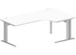 Schäfer Shop Pure Winkelschreibtisch PLANOVA BASIC, 90° Winkel rechts, C-Fuß, B 2000 x T 1200/800 x H 717 mm, weiß/weißalu + Kabelkanal
