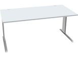 Schäfer Shop Pure Schreibtisch PLANOVA BASIC, Rechteck, C-Fuß, B 1600 x T 800 x H 717 mm, lichtgrau/weißaluminium + Kabelkanal
