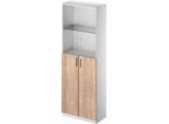 Schäfer Shop Genius Kombischrank TETRIS SOLID, 6 OH, Glas- und Flügeltüren, B 800 mm, abschließbar, Glas/Buche-Dekor/weißalu