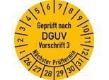 moedel Prüfplakette DGUV V3 2026–2031, Folie, gelb, Ø 30 mm – 500 Stück/Rolle, wasserfest