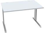 Schäfer Shop Pure Schreibtisch PLANOVA BASIC, Rechteck, C-Fuß, B 1200 x T 800 x H 717 mm, lichtgrau/weißaluminium + Kabelkanal