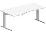 Schäfer Shop Pure Schreibtisch PLANOVA BASIC, Freiform, Ansatz links, C-Fuß, B 1800 x T 1000/800 x H 717 mm, weiß/weißalu + Kabelkanal
