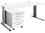 Schäfer Shop Pure 2-tlg. Büromöbel-Set PLANOVA BASIC, Schreibtisch, B 1600 mm, weiß/weißalu, mit Kabelkanal + Rollcontainer 1233