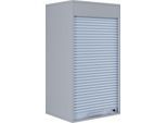 Rolladenschrank Aktos L, 2 Ordnerhöhen, abschließbar, Bügelgriff, B 500 x T 400 x H 930 mm, Holz, grau
