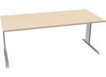 Schäfer Shop Pure Schreibtisch PLANOVA BASIC, Rechteck, C-Fuß, B 1800 x T 800 x H 717 mm, Ahorn/weißaluminium + Kabelkanal