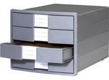 Schubladenbox HAN Impuls 2.0, 4 Schubladen, Format A4, stapelbar, geschlossen, öko-grau