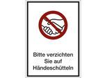 Kombizusatzschild mit Text für Verbotszeichen, Auf Händeschütteln verzichten, VE 10 Stk, Folie, LxHxT 130 x 185 x 0,1 mm kaiserkraft