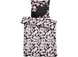 Bettwäsche APELT "Blossom", rosa (schwarz, rose), B/L: 155cm x 220cm, 1 Stk., 1 Stk., Mako-Satin, B/L: 80cm x 80cm, 2 Stk., Mako-Satin, Obermaterial: 100% Baumwolle, Bettwäsche, Bettwäsche, kunstvoll gemalte Kirschblütenzweige, ein modische Statement
