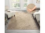 Teppich GOODPRODUCT "Samia, Hoch-Tief-Struktur", beige, B:80cm H:19mm L:150cm, Kunstfaser, Teppiche, Teppich, leichter Glanz, Floral, Blätter, Modern, Wohnzimmer, Schlafzimmer