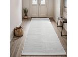 Wollteppich GOODPRODUCT "Wolltraum Pur", beige (naturweiß), B:80cm H:10mm L:250cm, Baumwolle, Wolle, Teppiche, Wollteppich, Wendeteppich, handgewebt, Uni Farben, reine Wolle, Wohnzimmer