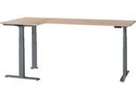 Schäfer Shop Genius Winkelschreibtisch Modena Flex, elektrisch höhenverstellbar, 90° Winkel beidseitig, B 2000 x T 1600 mm, Eiche/anthrazit