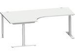Schäfer Shop Genius Winkelschreibtisch MODENA FLEX 90°, Ansatz links, T-Fuß-Rundrohr, B 2000 mm, lichtgrau