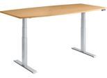Schäfer Shop Genius Konferenztisch MODENA FLEX, elektrisch höhenverstellbar, Boot, T-Fuß, B 2000 x H 645-1290 mm, Buche/weißalu