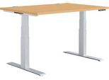 Schäfer Shop Genius Schreibtisch MODENA FLEX, elektrisch höhenverstellbar, Rechteck, T-Fuß, B 1200 x T 800 mm, Buche/weißalu