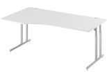 Schäfer Shop Select Schreibtisch COMBITEC, Freiform, Ansatz links, C-Fuß, B 1800 x T 1000/800 x H 677-817 mm, lichtgrau/weißaluminium