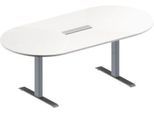 Schäfer Shop Genius Konferenztisch MODENA FLEX, 6-fach Anschluss, Oval, T-Fuß Rechteckrohr, B 2000 x T 1000 x H 650-850 mm, weiß/weißalu