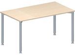 Schäfer Shop Genius Konferenztisch MODENA FLEX, Rechteck, 4-Fuß Rundrohr, B 1400 x T 800 x H 720-840 mm, Ahorn/weißaluminium RAL 9006