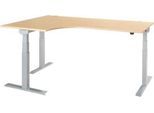 Schäfer Shop Select Winkelschreibtisch ERGO-T 2.0, elektrisch höhenverstellbar, 90° Winkel links, T-Fuß, B 2000 mm, Ahorn/weißalu