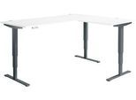 Winkelschreibtisch AERO FLEX, elektrisch höhenverstellbar, 90° Winkel, T-Fuß, B 2000 x T 1600 mm, weiß/anthrazit + Memorypanel